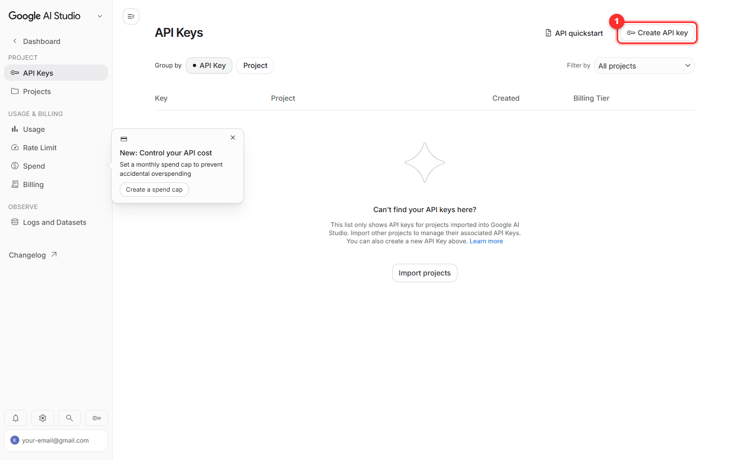 步驟 3：點「Create API key」