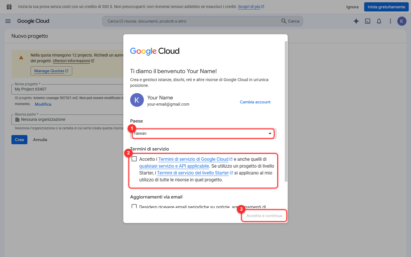Passaggio 5: crea il tuo primo progetto su Google Cloud